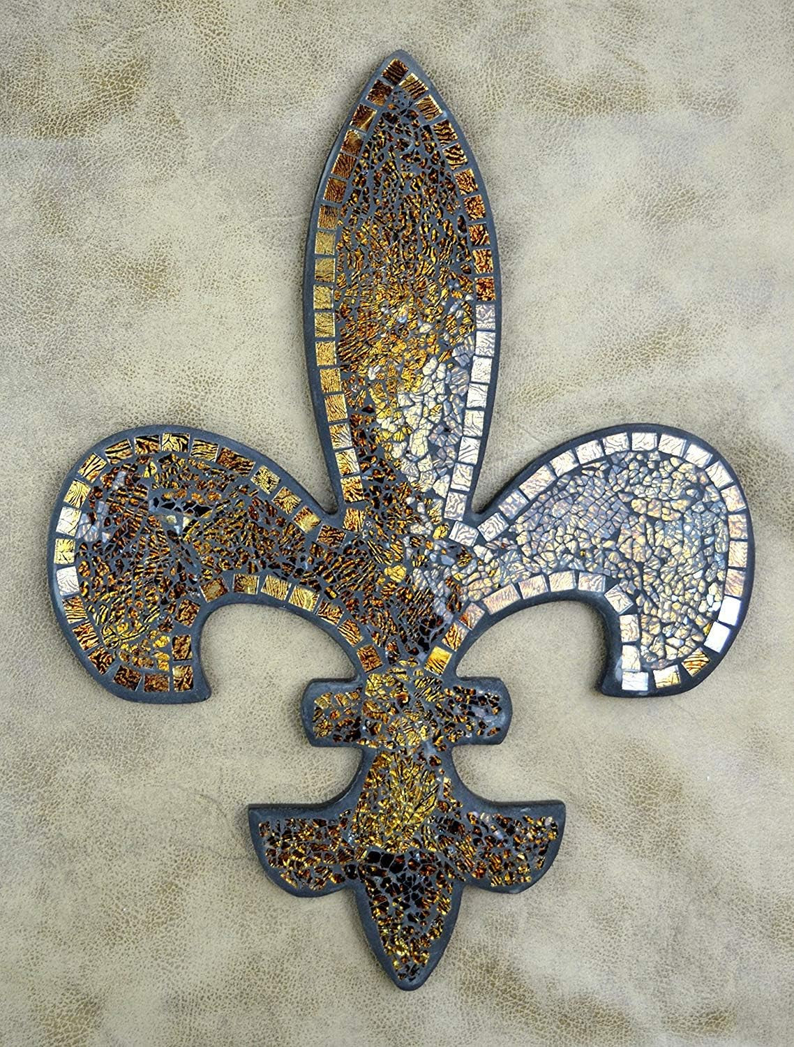 , Fleur De Lis Wall Decor, Mosaic Decorative Plaque, Perfect for Housewarming Gift (Amber Mosaic S16)