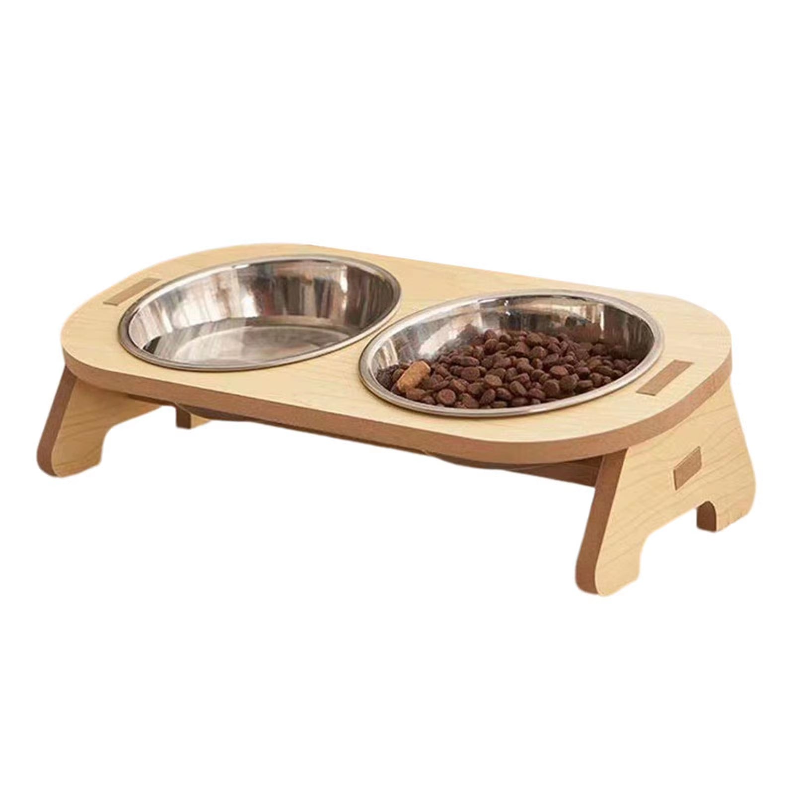 Elevated Pet Bowls Tilted Single/Double Cat Stainless Steel Food Bowls Wooden Dog Water Feeding Container Cat Supplies