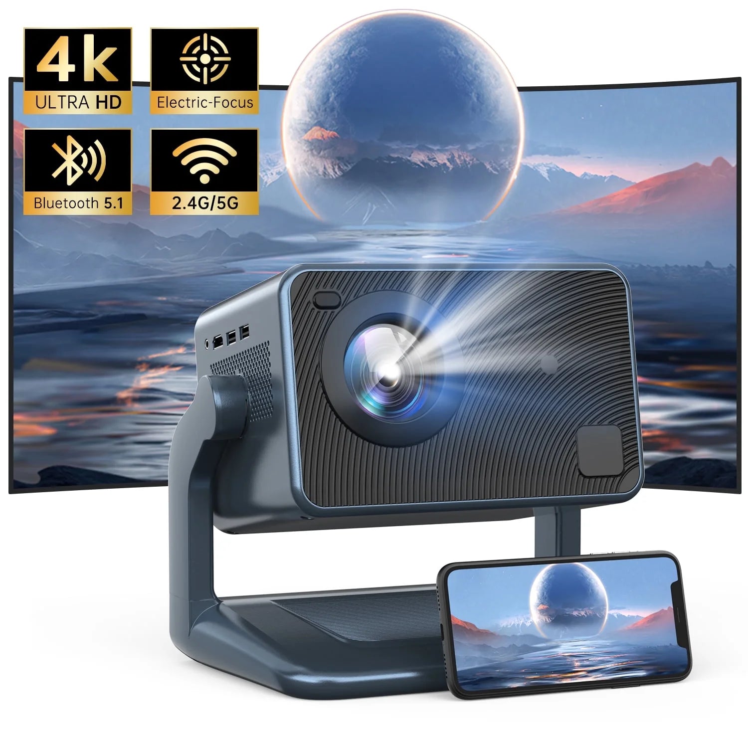 Projector with 5G Wifi and Bluetooth, Native 1080P Projector, Full HD 18000LM Movie Projector, 150" Display Support 4K Home Theater, Compatible with Phone/Laptop/Tv Stick